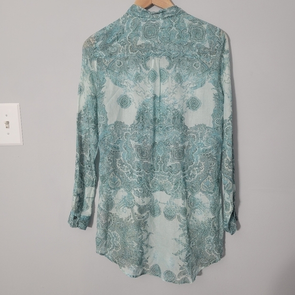 Calypso St. Barth Teal Paisley Print Button Down Collared Shirt - Picture 8 of 12